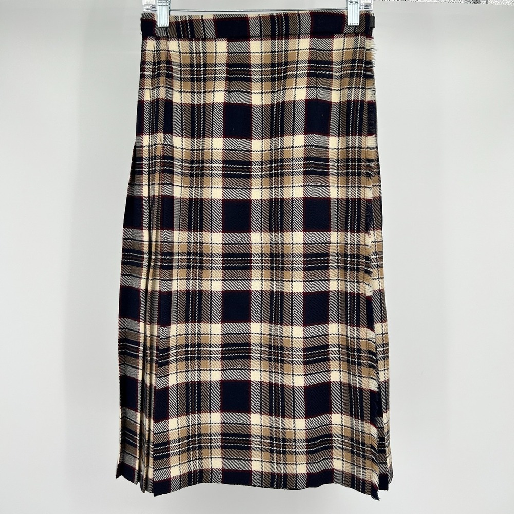 Vintage Scotland Pringle Tartan Midi Skirt UK 12 US 6 Heritage Old Money Fringe